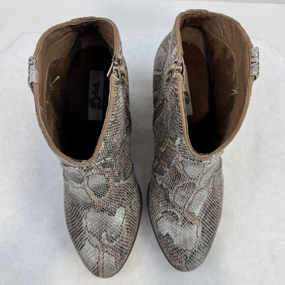 Very G Womens Size 11 Tan Snakeskin Hijack Ankle Booties Zip High Block Heels - Picture 8 of 16
